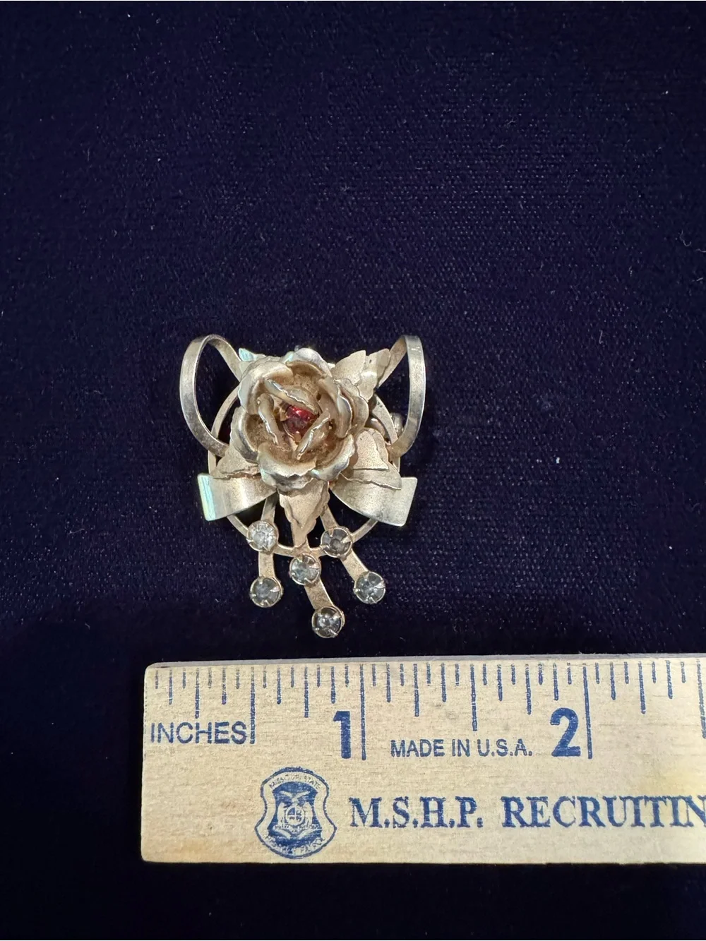 Gold-Tone Floral Brooch with Red Center Stone - Women Jewelry